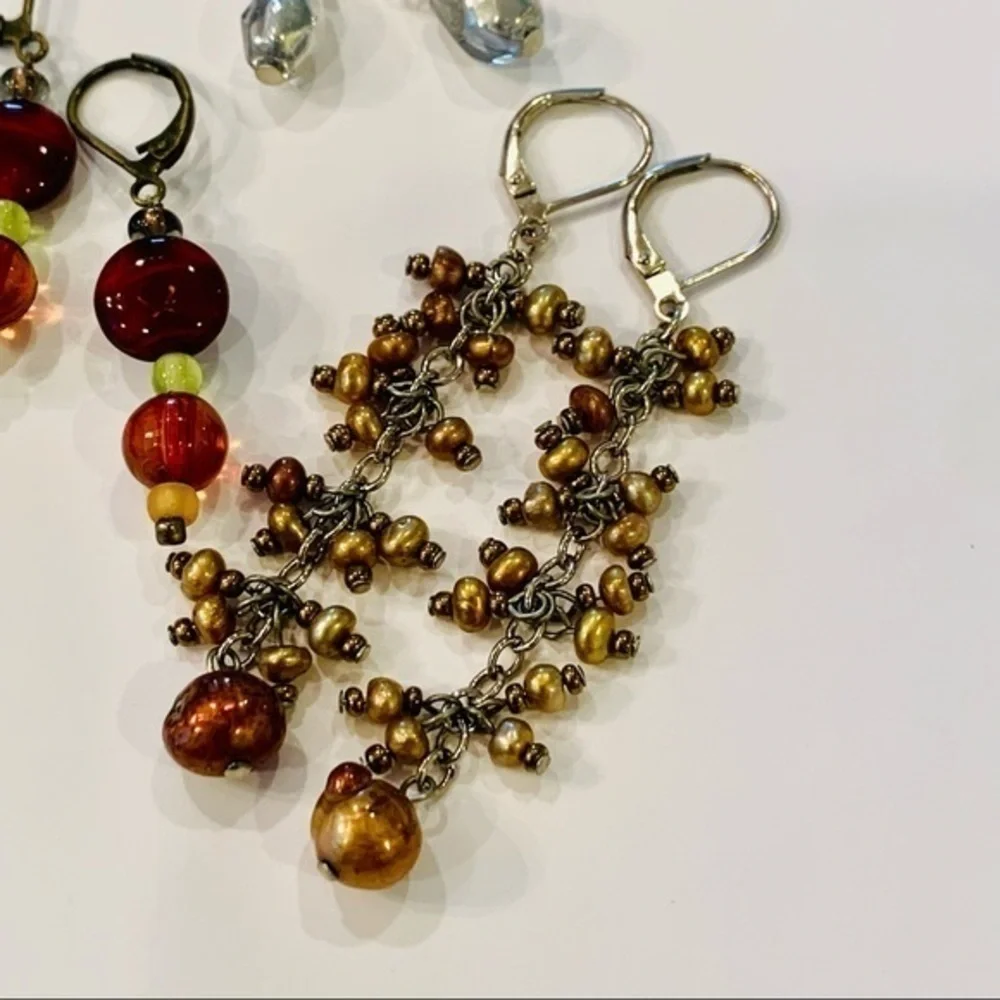 5 pair lot nice quality lever back genuine Pearl dangle rhinestone crystal